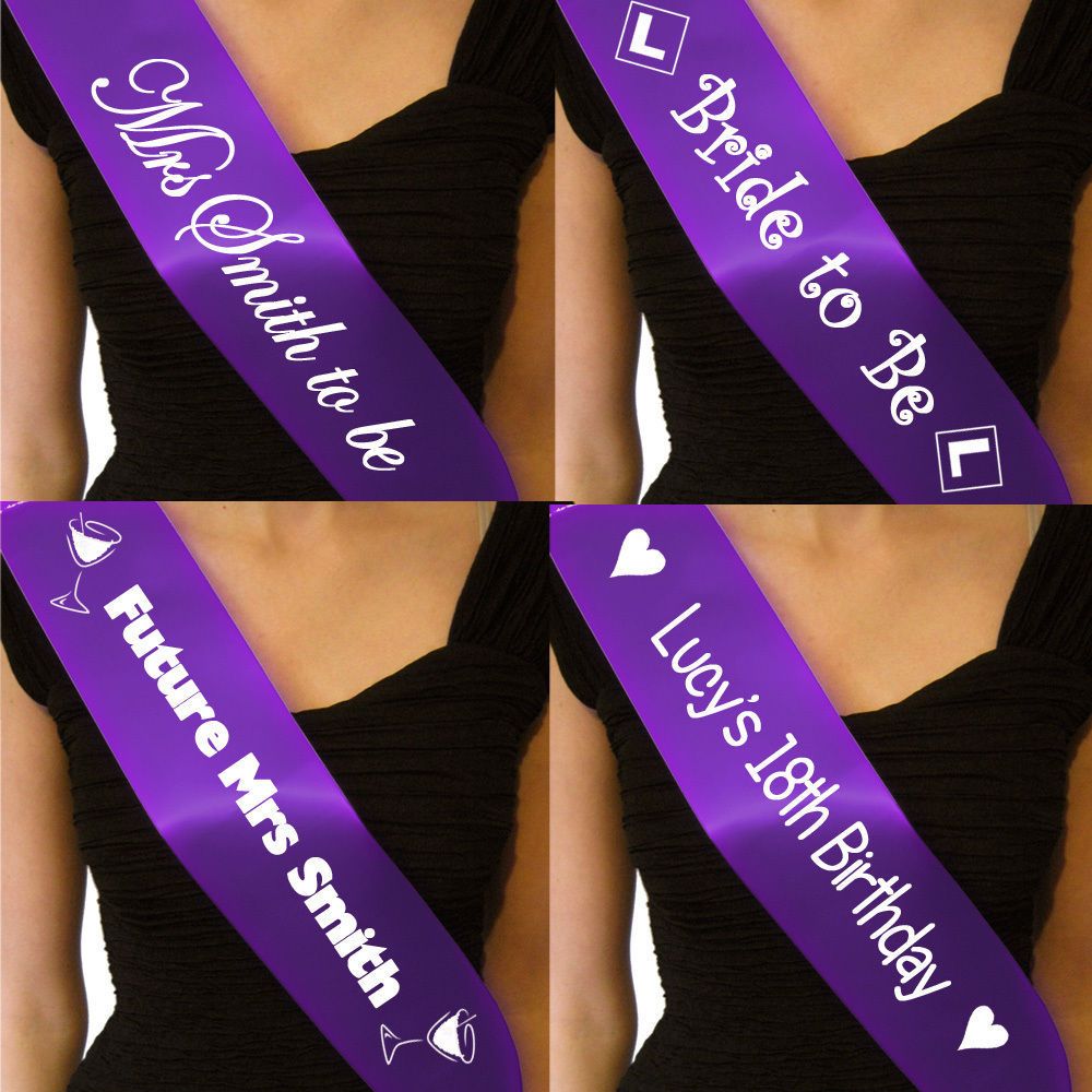 PERSONALISED PURPLE HEN PARTY NIGHT DO SASH 18TH 21ST 30TH BIRTHDAY