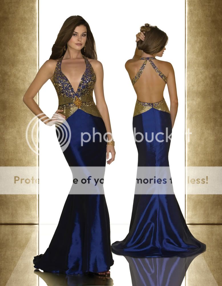 Sexy Halter Blue Mermaid Bridal Ball Gown Evening Prom dress Sz 6 8 10 