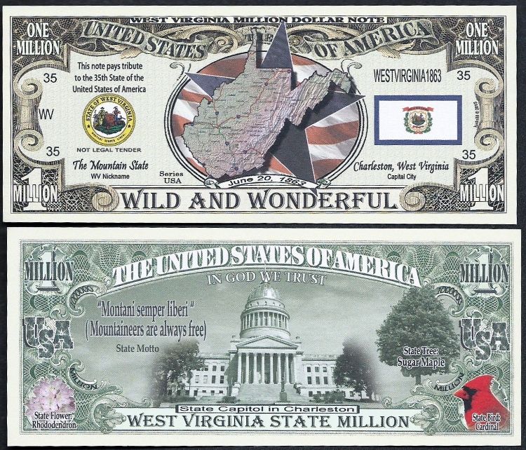 FREE SLEEVE Idaho Mountain Bluebird 1890 Dollar Bill Funny Money Novelty Note