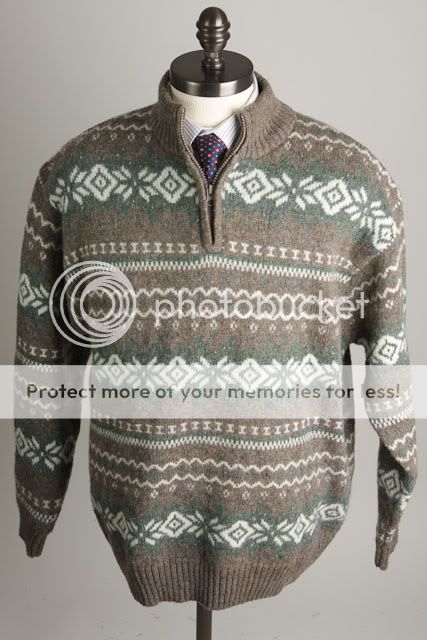 Pendleton Indian Blanket Grey 1/2 Zip L wool mens Sweater NR  