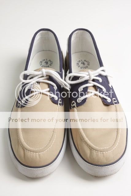 Polo Ralph Lauren Beige Navy Casual 14 D Boat Shoes NR  